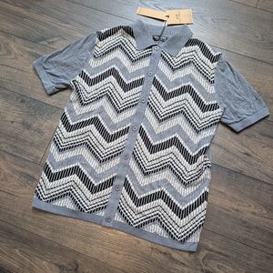 Paul Jones Retro 60s 70s Chevron Knit Button-Up Polo Top  Button Up Medium